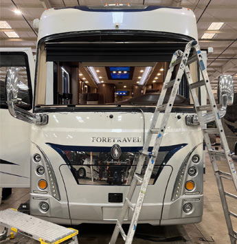 A Newmar Mountain Aire RV windshield replaced in Lakeland, Florida by RV Specialty Care